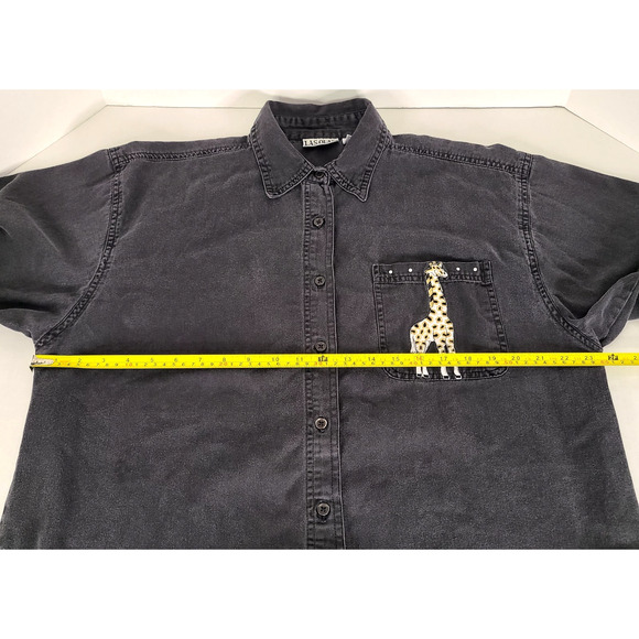VTG LAS OLAS Button Up Top Large Short Sleeve Giraffe Animal Print 100% Cotton - Picture 9 of 10